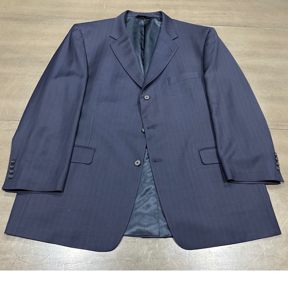 Burberry London Kensington Mens 48 Reg Navy Pinstripe Wool Cashmere Suit Jacket